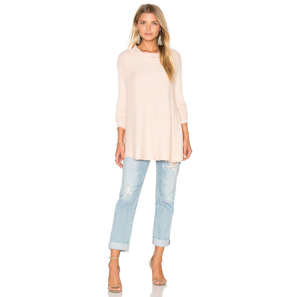 Free People Top XS Light Pink Ribbed Cowl Neck Split Back Long Sleeve Pullover - Picture 13 of 13